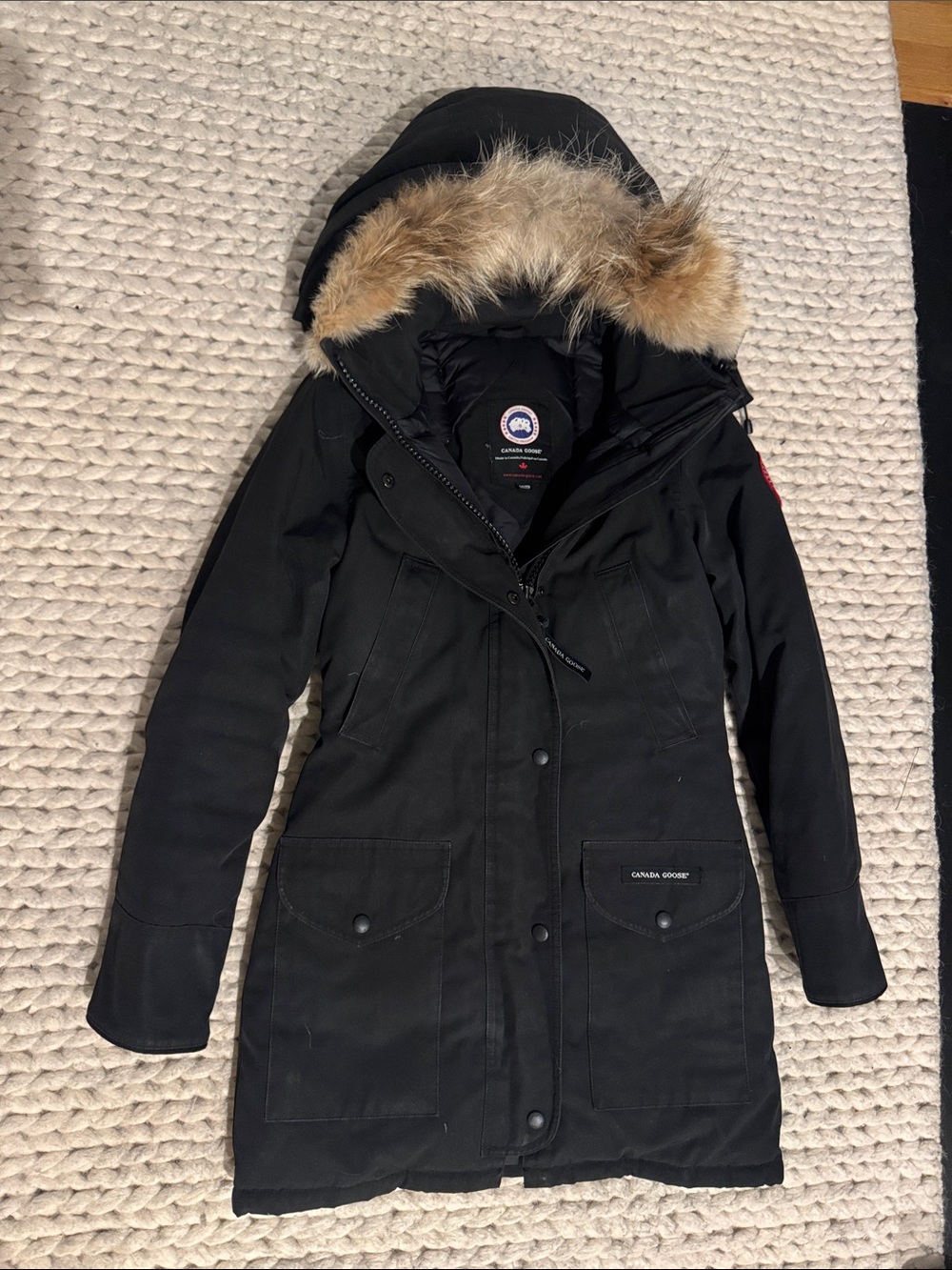 Canada Goose Black Parka with Natural Fur-Trim Hood Women’s 2XS